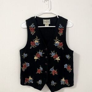 Vintage 100% Cotton Floral Black Women’s Vest